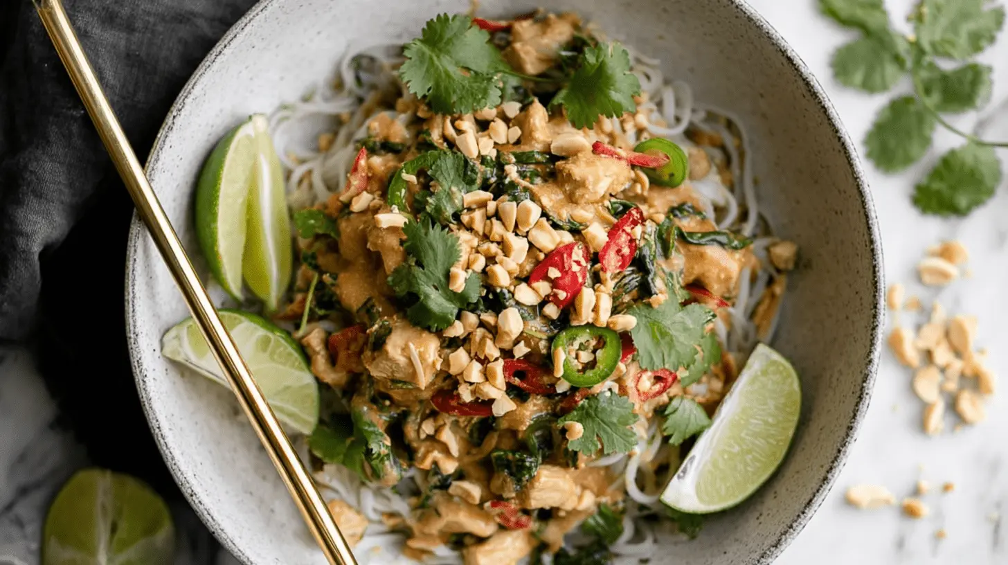 Vibrant peanut chicken noodle dish, a delicious inspiration for your next crockpot chicken recipe.