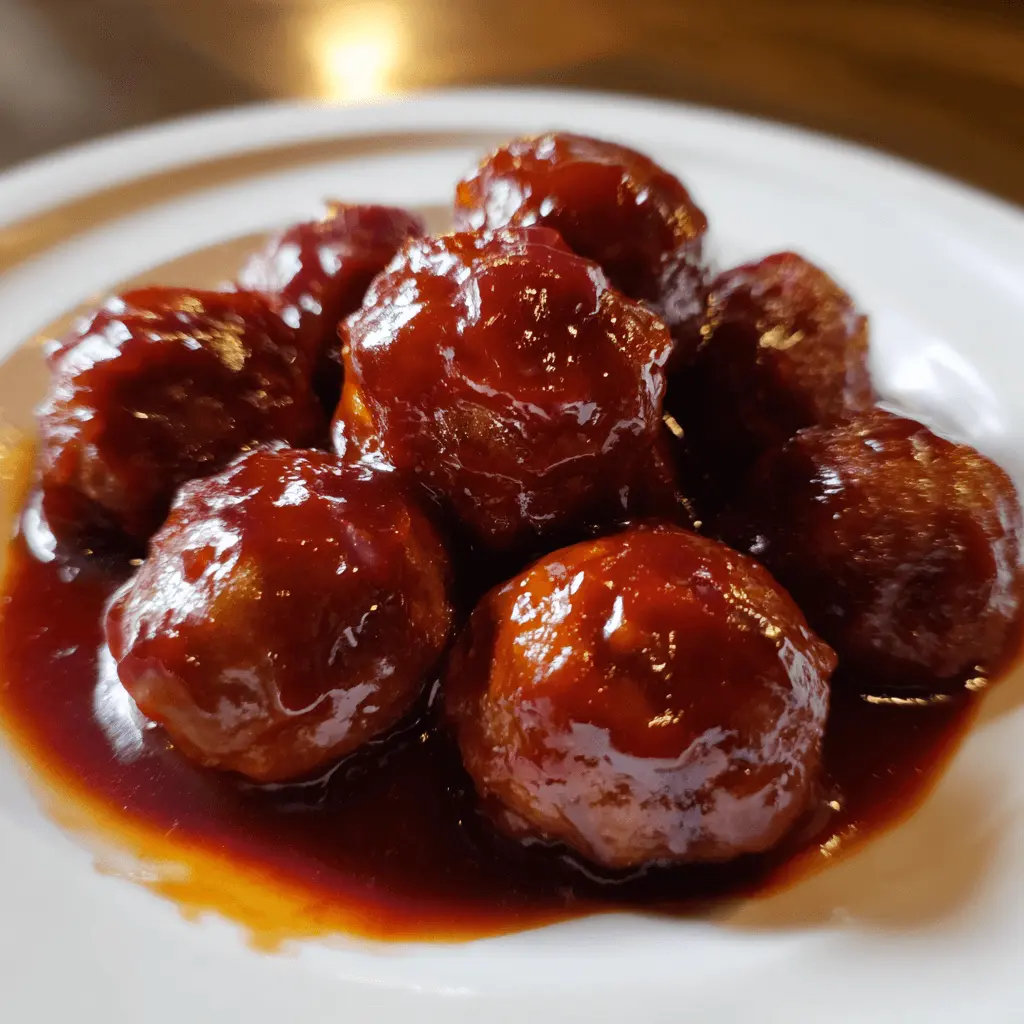 Glistening meatballs in a rich, dark sauce, ideal for a meatball crockpot recipe.