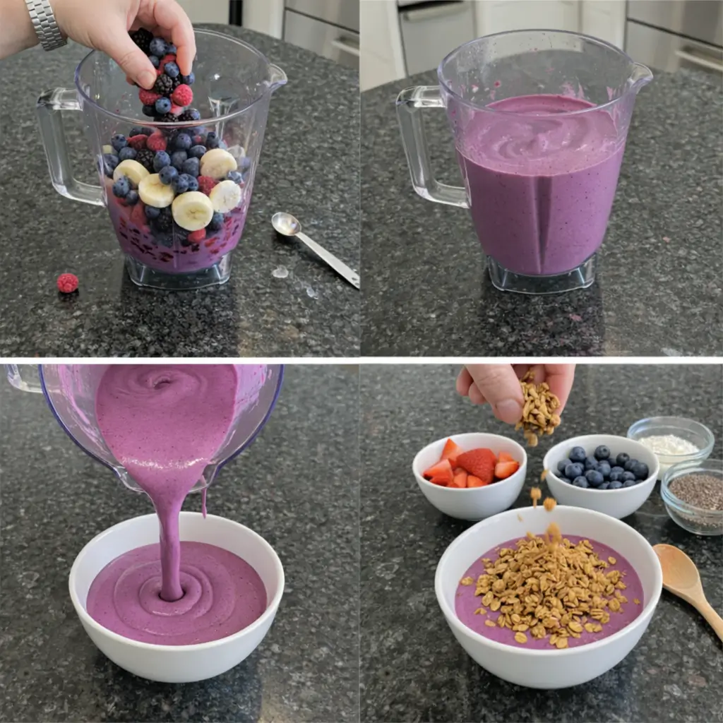vegan-smoothie-bowl-prep Blending ingredients for a creamy vegan smoothie bowl.
