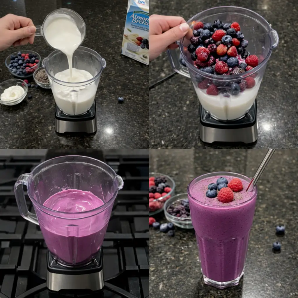 probiotic-smoothie-blending Blending the probiotic smoothie until smooth and creamy.
