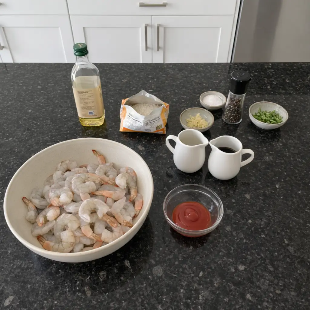 sweet-and-sour-glazed-shrimp-ingredients All the ingredients needed to make sweet and sour glazed shrimp.