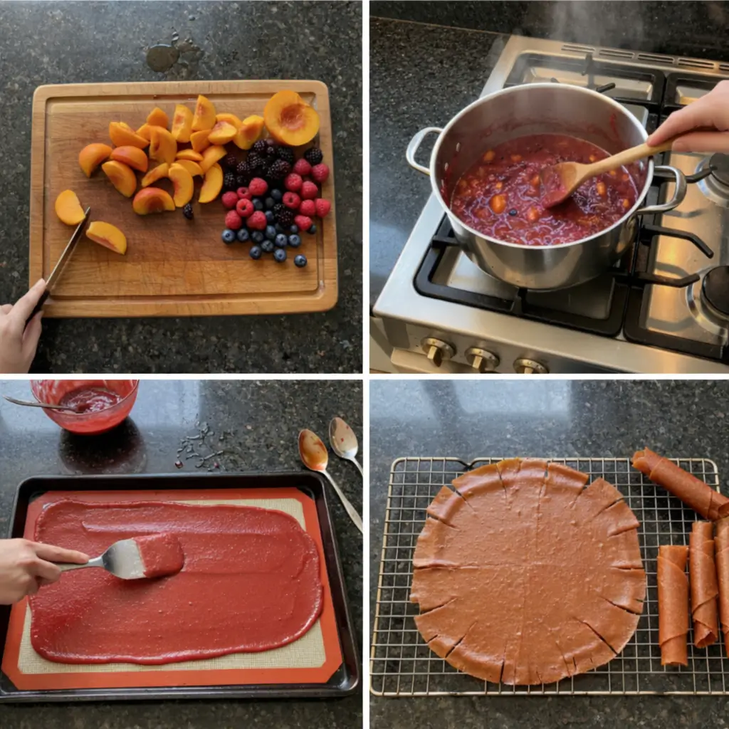 fruit-leather-puree Pureeing fruit for a fruit leather recipe.
