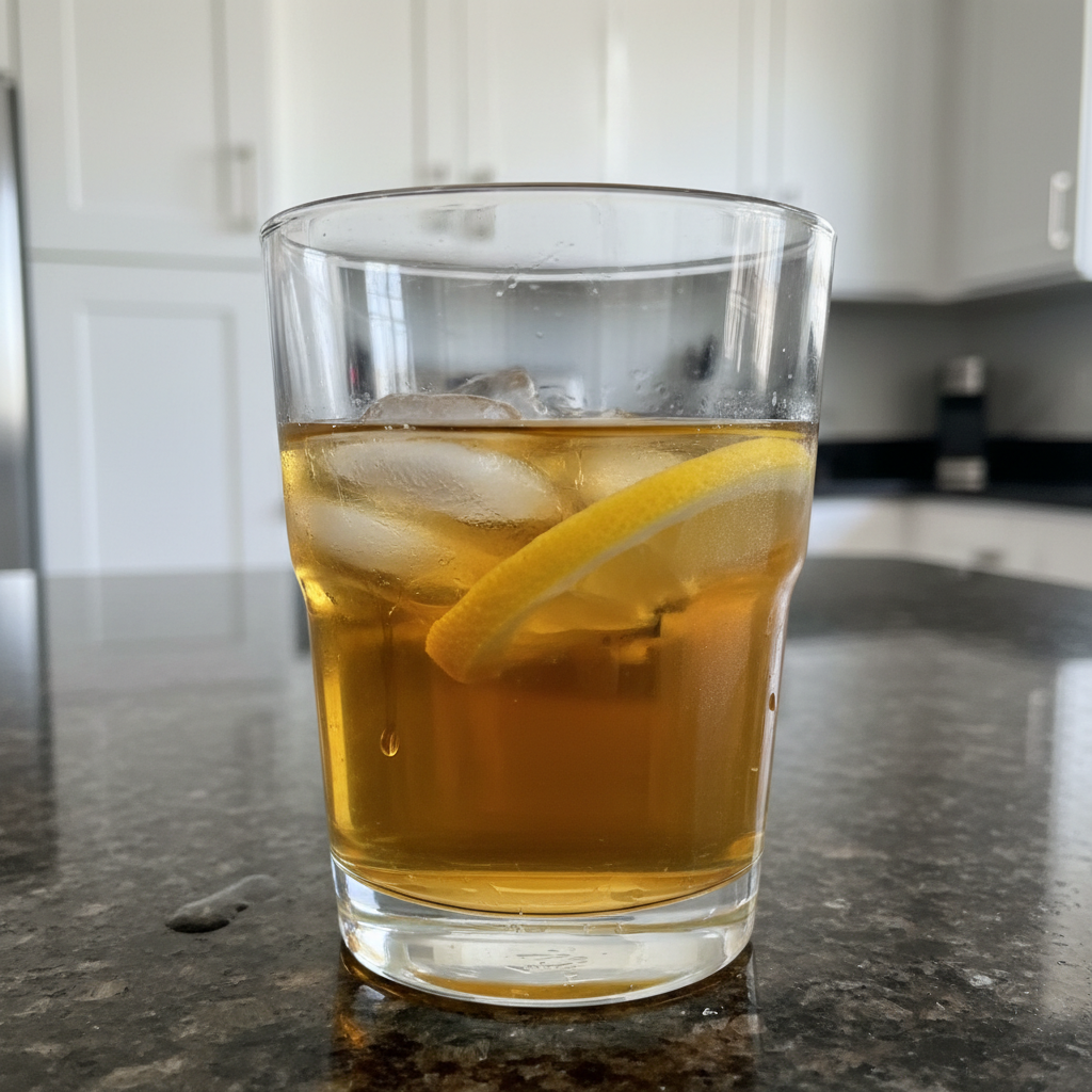 Refreshing apple cider vinegar drink in a glass with lemon and mint.