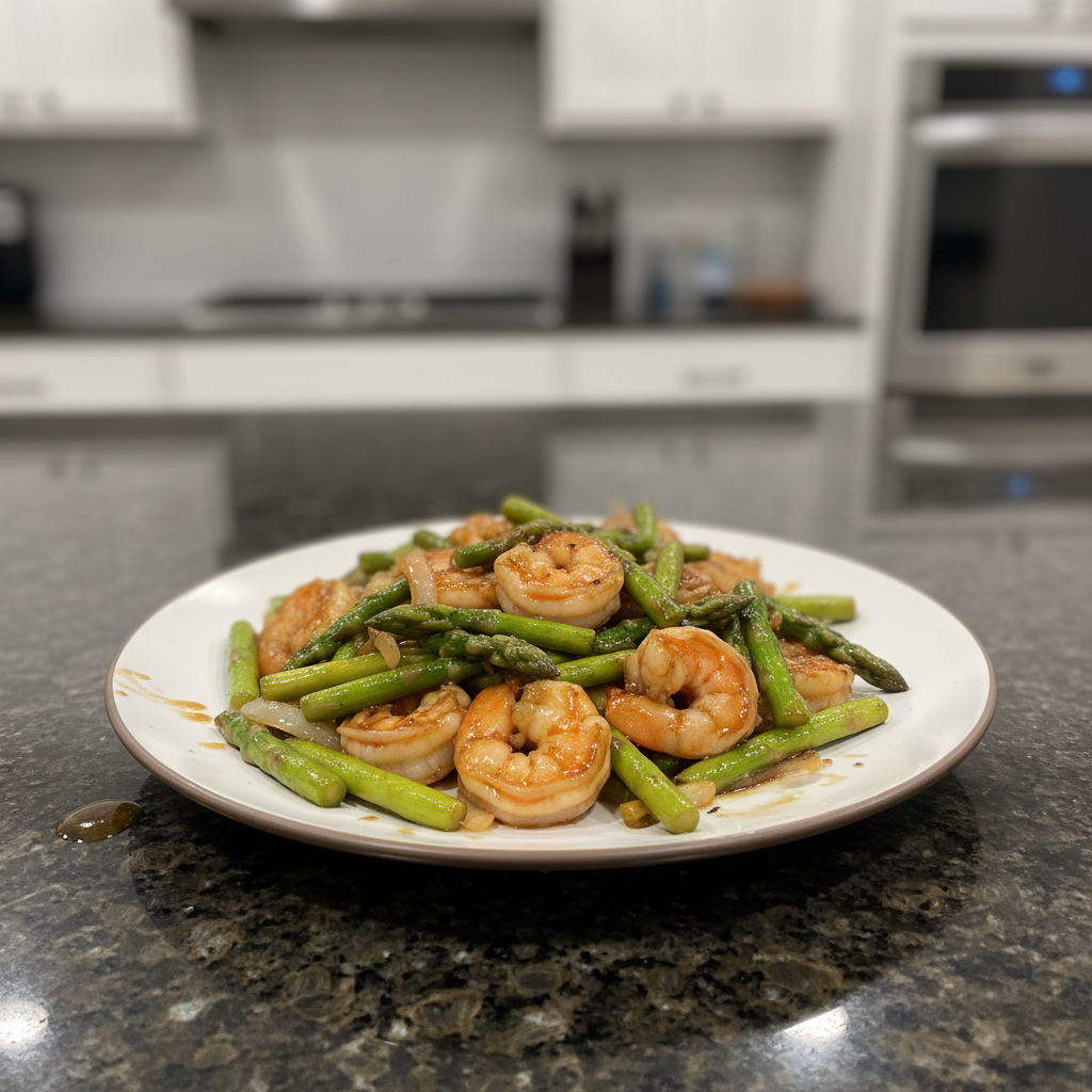 Delicious asparagus stir fry ready to eat. Fresh and vibrant!