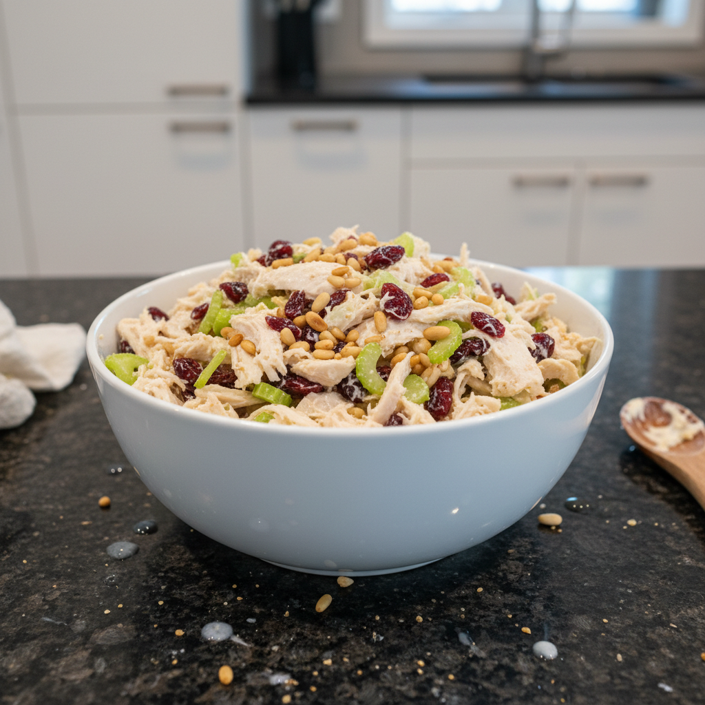 Delicious cranberry chicken salad served on a croissant, a delightful cranberry chicken salad recipe.