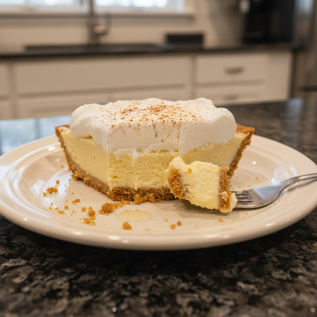 Festive eggnog dessert recipe served in a glass, topped with whipped cream and nutmeg.