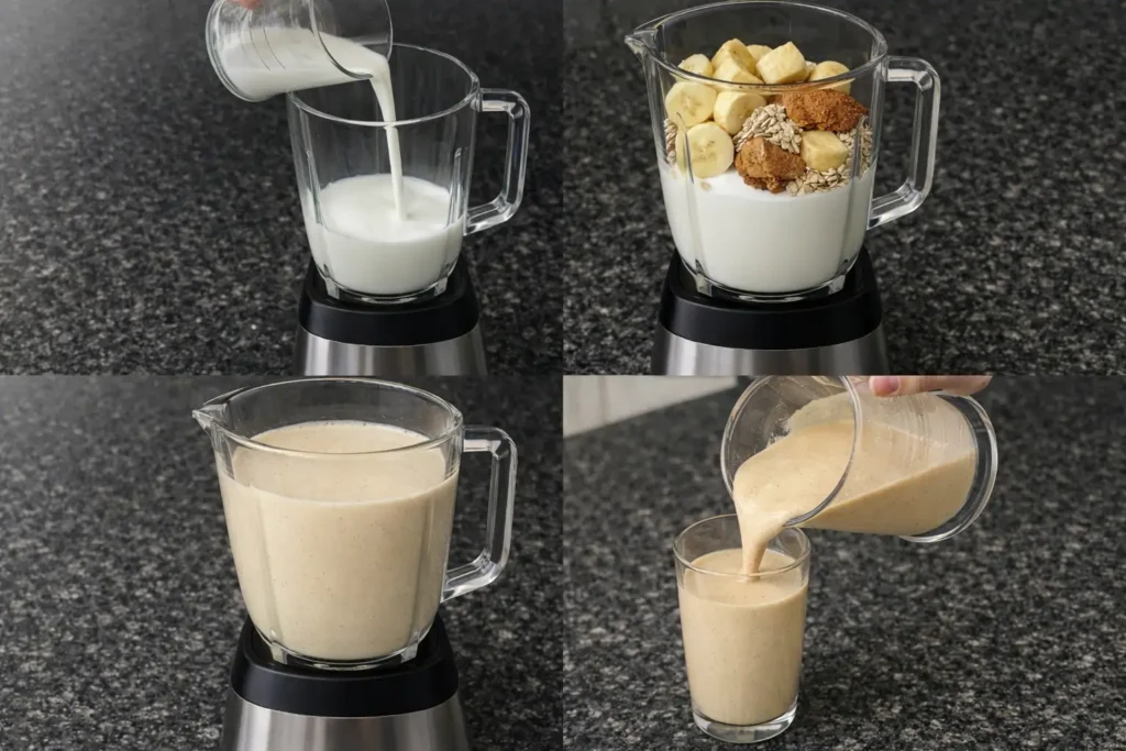 acid-reflux-smoothie-prep Blending a creamy acid reflux smoothie in a kitchen setting.