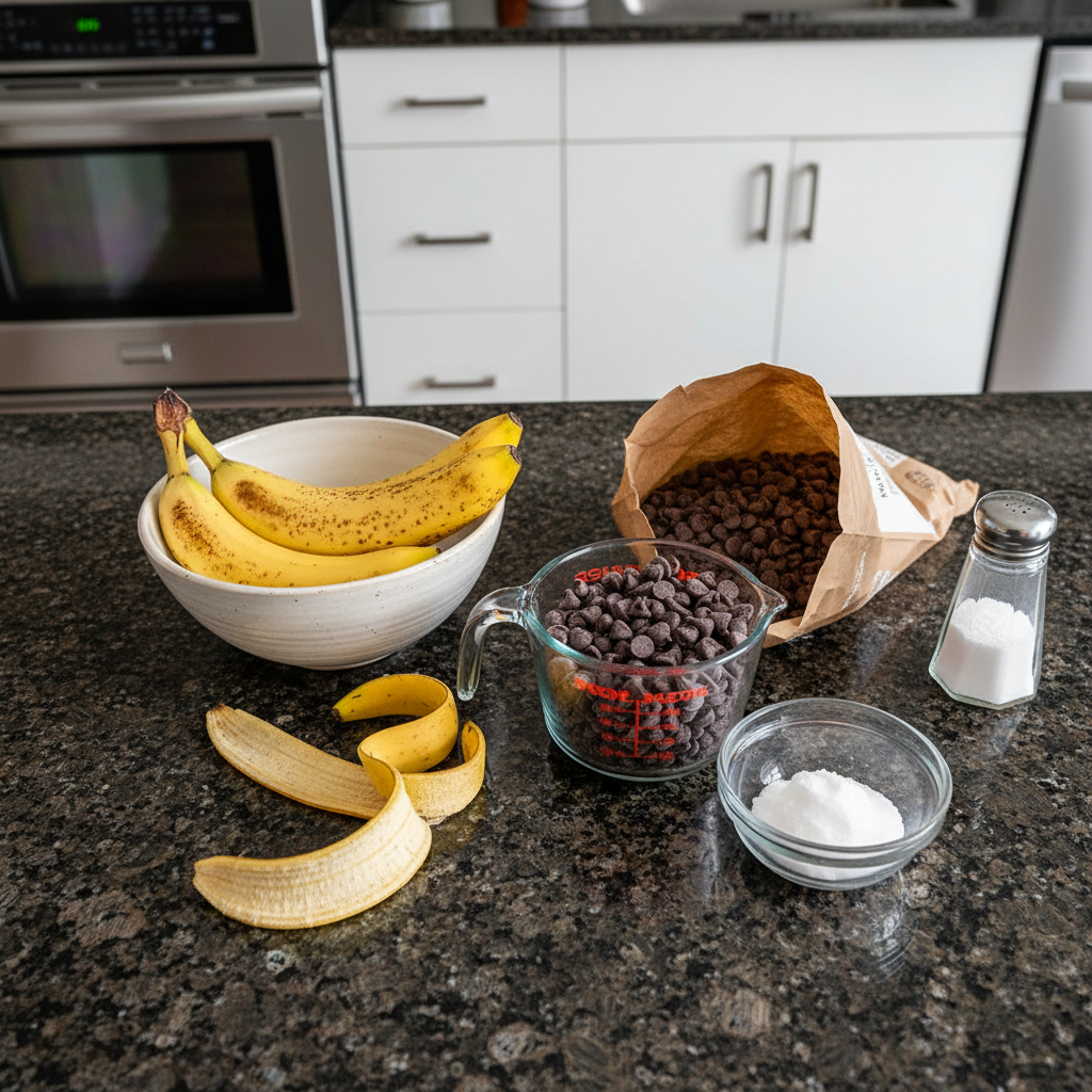 Ingredients for frozen chocolate banana bites recipe.