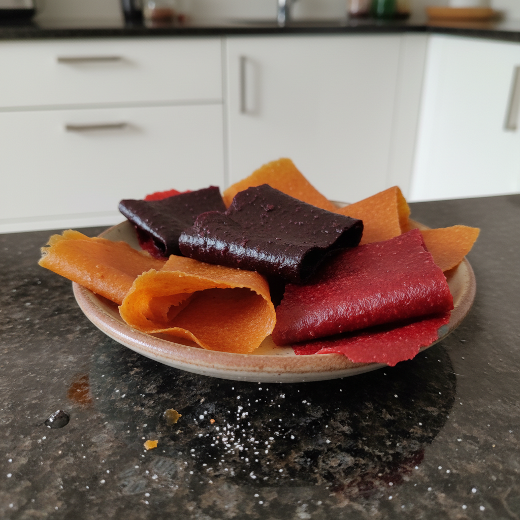 Homemade fruit leather, a healthy and delicious snack recipe.