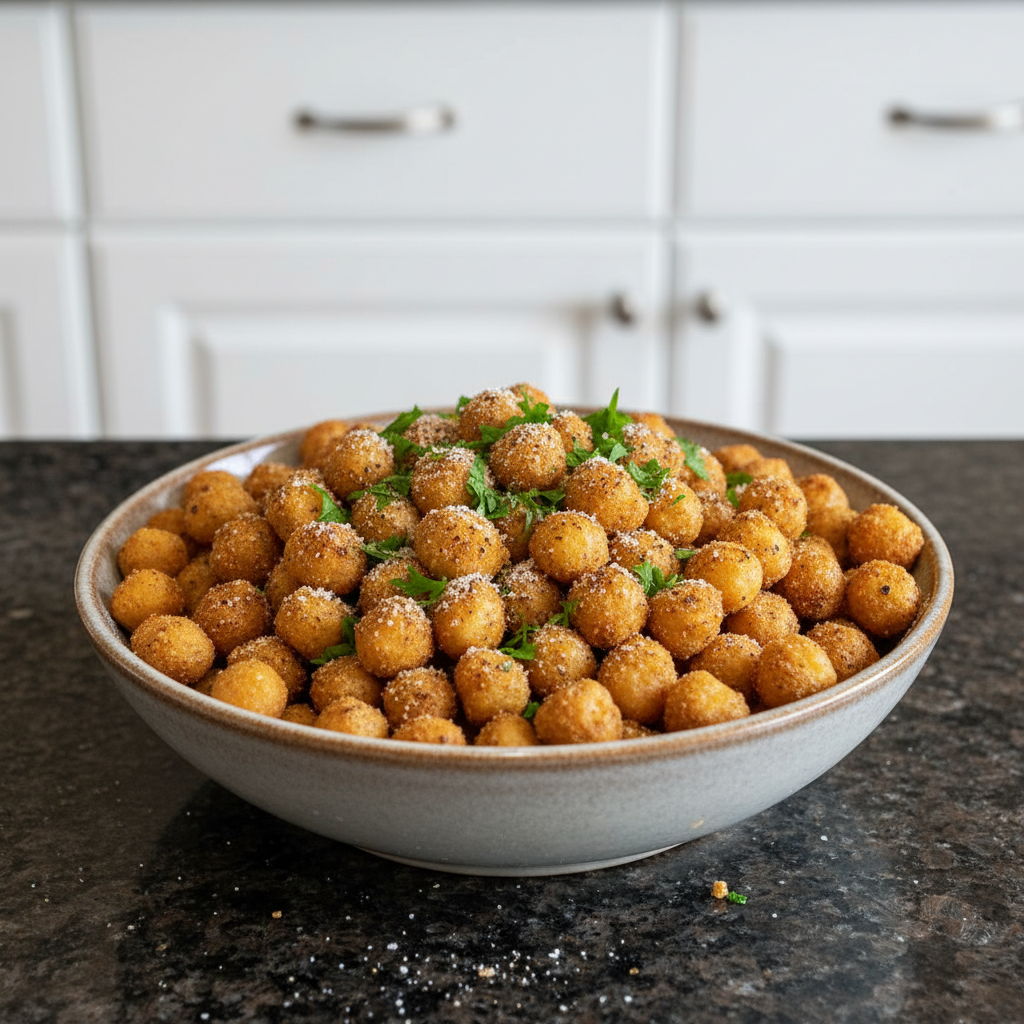 Golden garlic baked chickpeas, crispy and delicious snack.