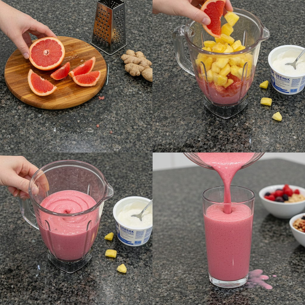 Blending a homemade Grapefruit Smoothie until smooth and creamy.