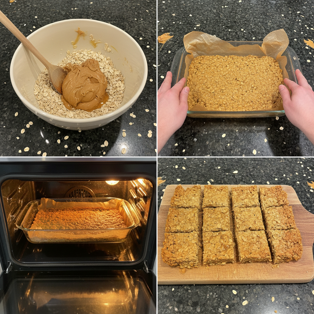 Mixing ingredients for homemade granola bars in a large bowl.