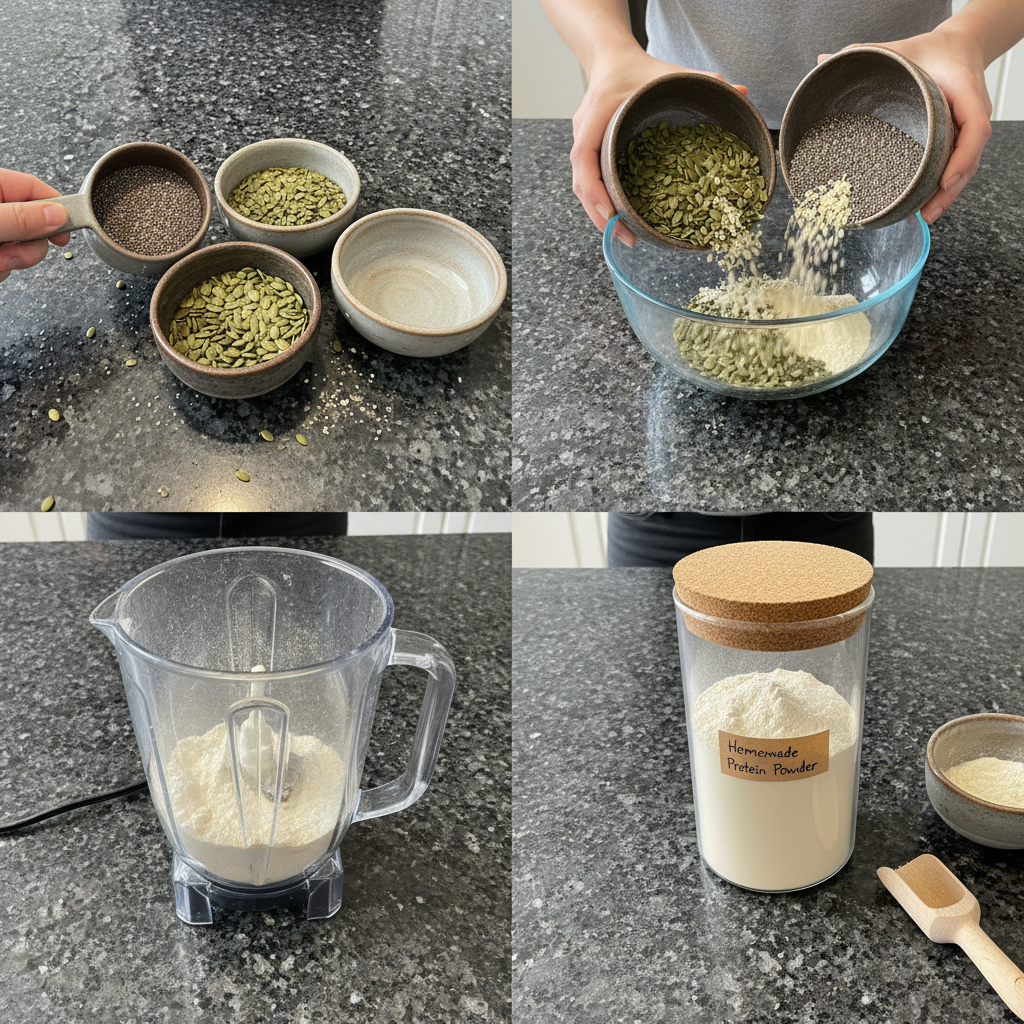 Blending ingredients to make homemade protein powder