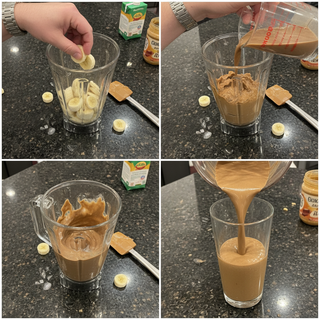Blending a Jamba Peanut Butter Moo'd Smoothie Copycat until smooth