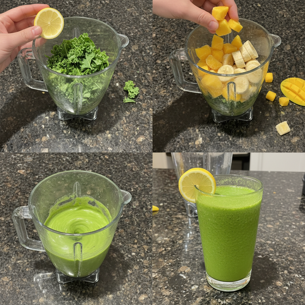 Blending Kale Citrus Smoothie in a high-speed blender