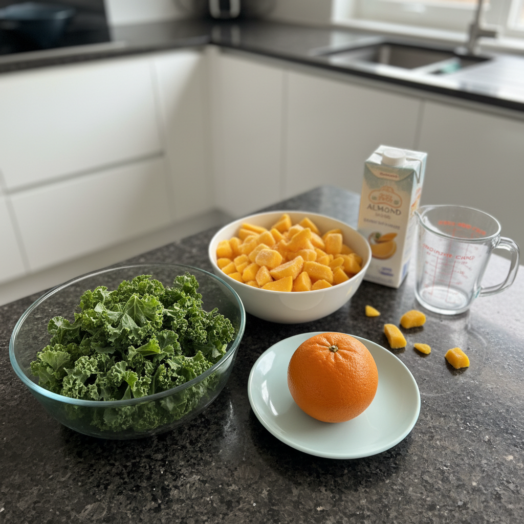 Fresh ingredients for a Kale Mango Smoothie recipe