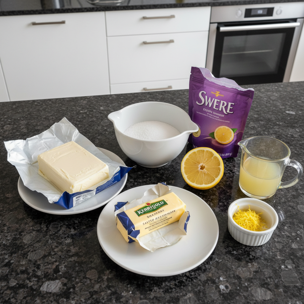 Key ingredients for making homemade lemon fat bombs.