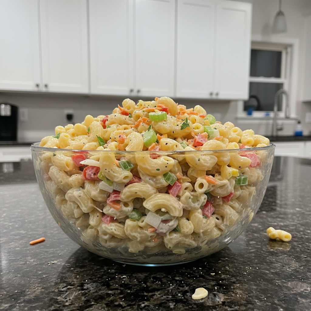 Classic macaroni salad recipe, creamy and delicious side dish.