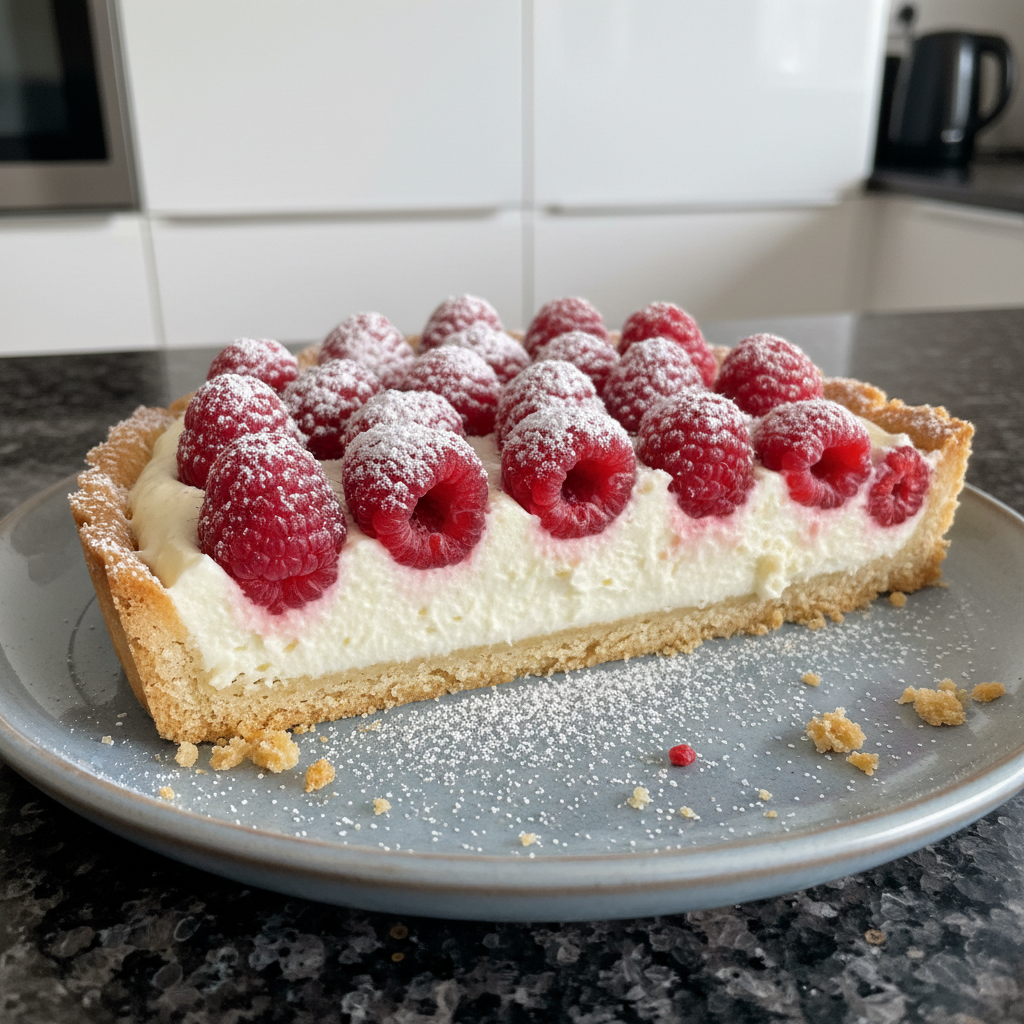Decadent mascarpone raspberry tart, a beautiful dessert for a romantic night in.