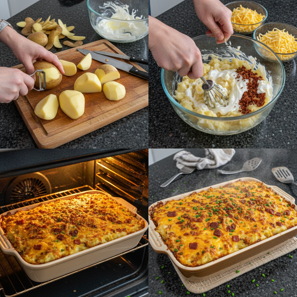 Step-by-step instructions for preparing mashed potato casserole.