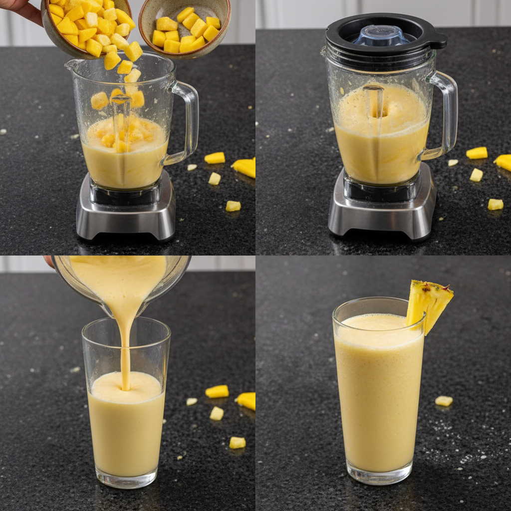 Blending the McDonalds Mango Pineapple Smoothie Copycat ingredients in a blender