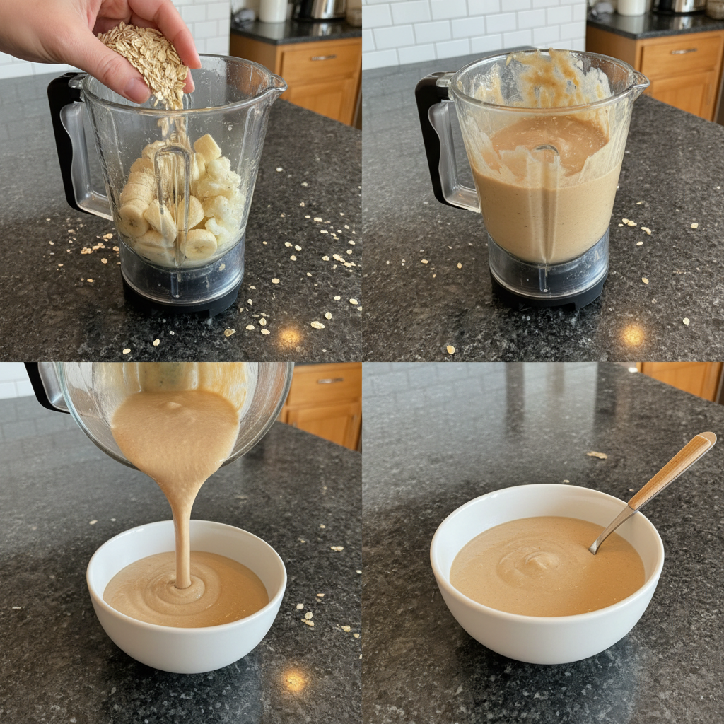 Blending oat smoothie bowl ingredients in a high-speed blender.