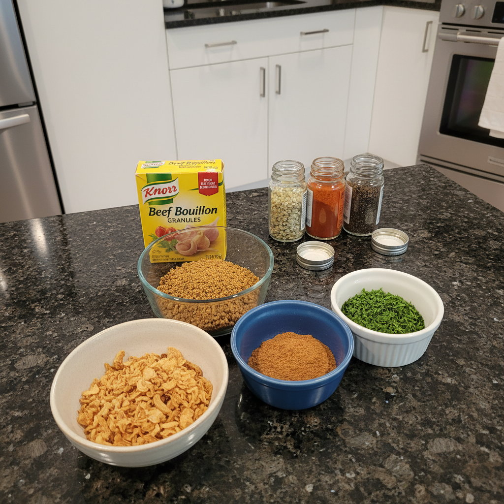 All the dry ingredients for homemade onion soup mix recipe.