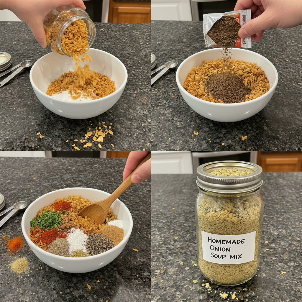 Mixing the ingredients together for the easy onion soup mix recipe.