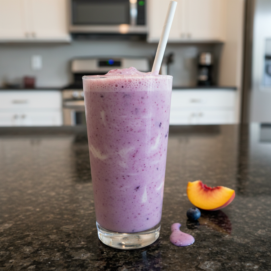 Panera Peach Blueberry Smoothie copycat recipe, refreshing and fruity blend.
