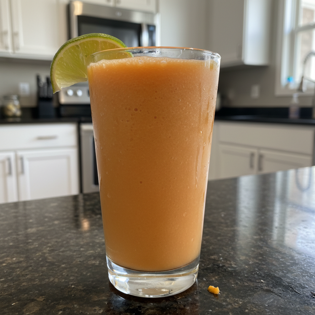 Creamy papaya smoothie in a glass, garnished with fresh fruit. Perfect breakfast!