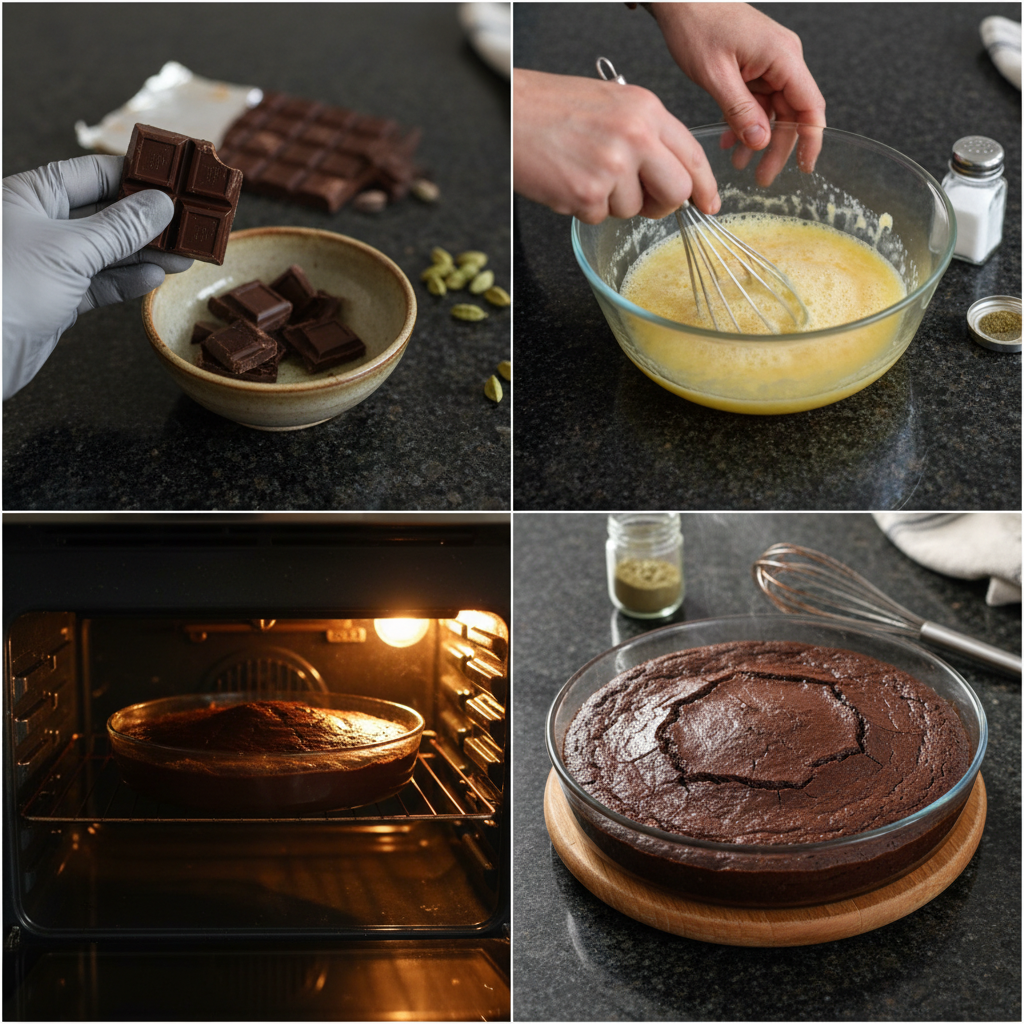 Preparing spiced chocolate and cardamom dessert for Valentine's celebration.