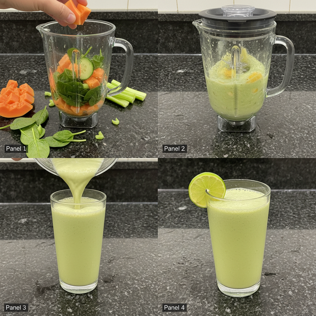 Blending a Spinach Papaya Smoothie in a high-speed blender.