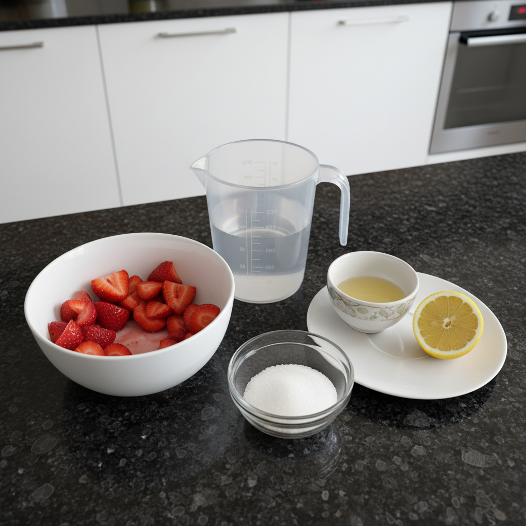 Fresh ingredients for making delicious strawberry popsicles.