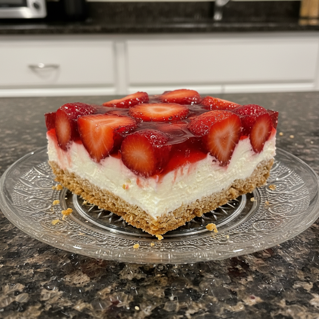 Delicious strawberry pretzel salad with creamy filling and fresh strawberries.
