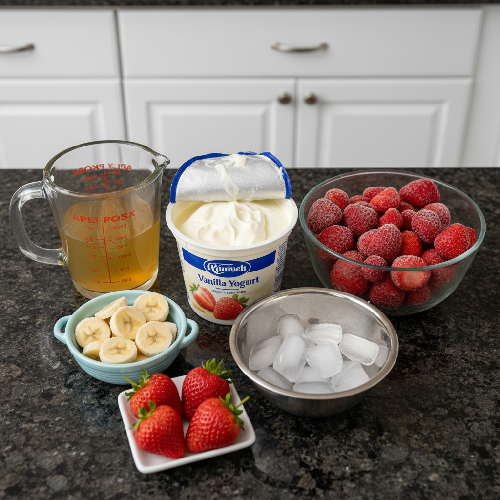 Ingredients for Jamba Strawberry Whirl Smoothie Copycat recipe.