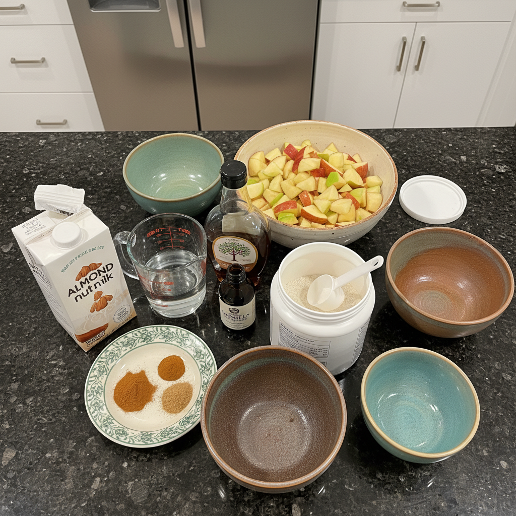Warm Smoothie Apple Pie ingredients: apples, spices, almond milk.