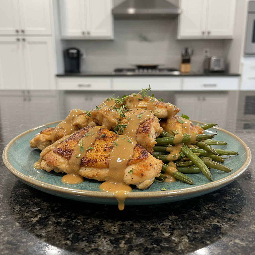 Golden almond butter sauce drizzled over a tempting dessert, ready to eat.