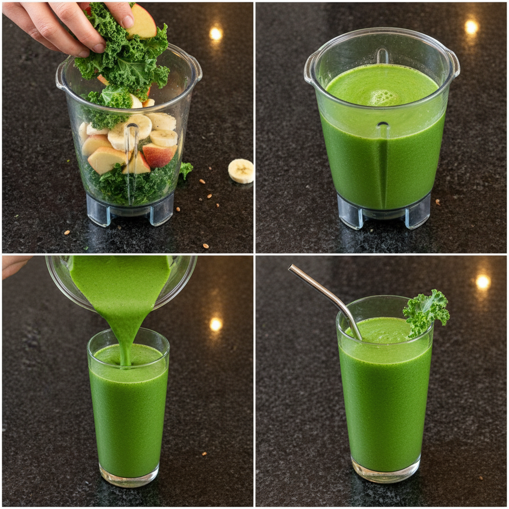 Blending ingredients for a homemade Jamba Apple n Greens Copycat drink