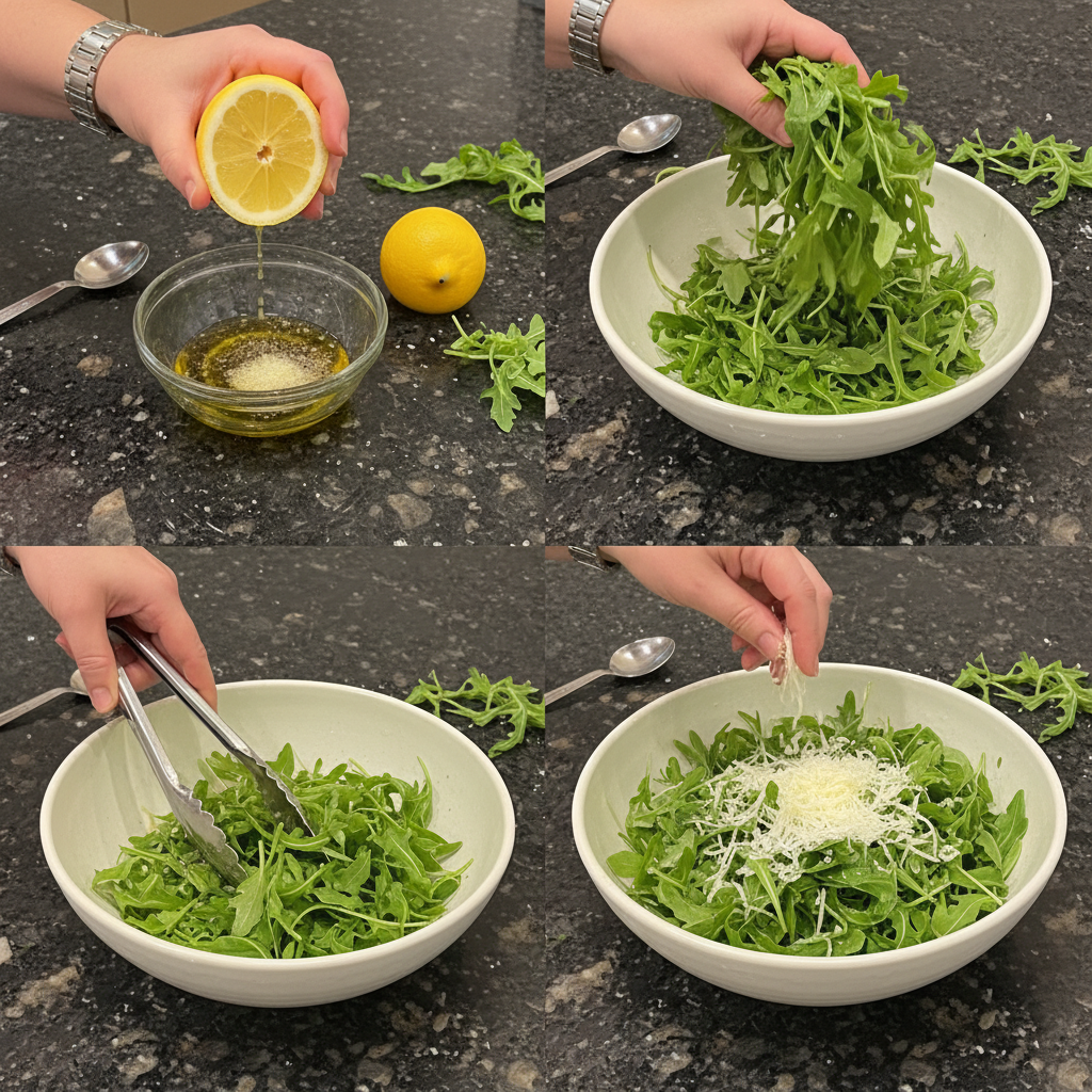 Step-by-step photos showing how to make Arugula Salad recipe.