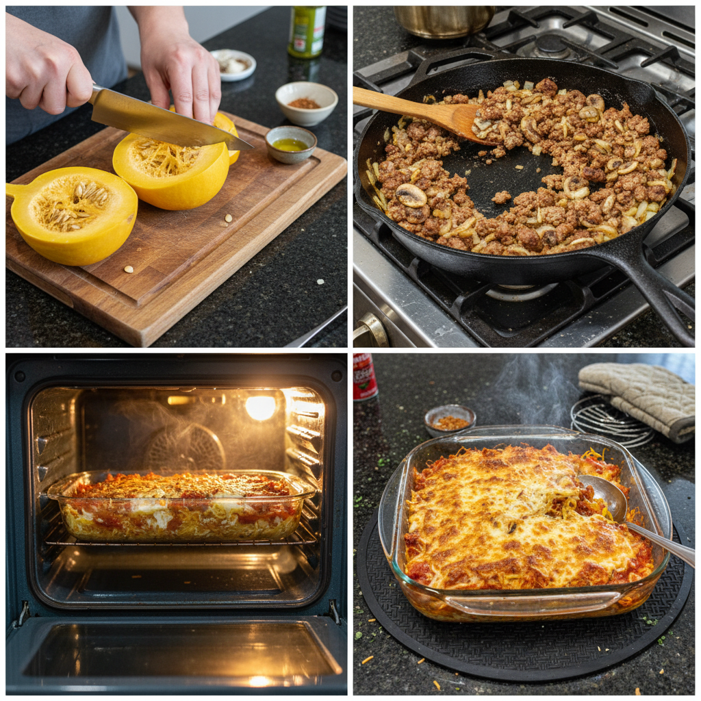 Step-by-step preparation of baked spaghetti squash