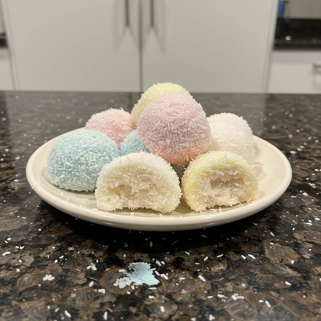 Delicious bunny coconut tails no bake dessert on a plate, ready to eat