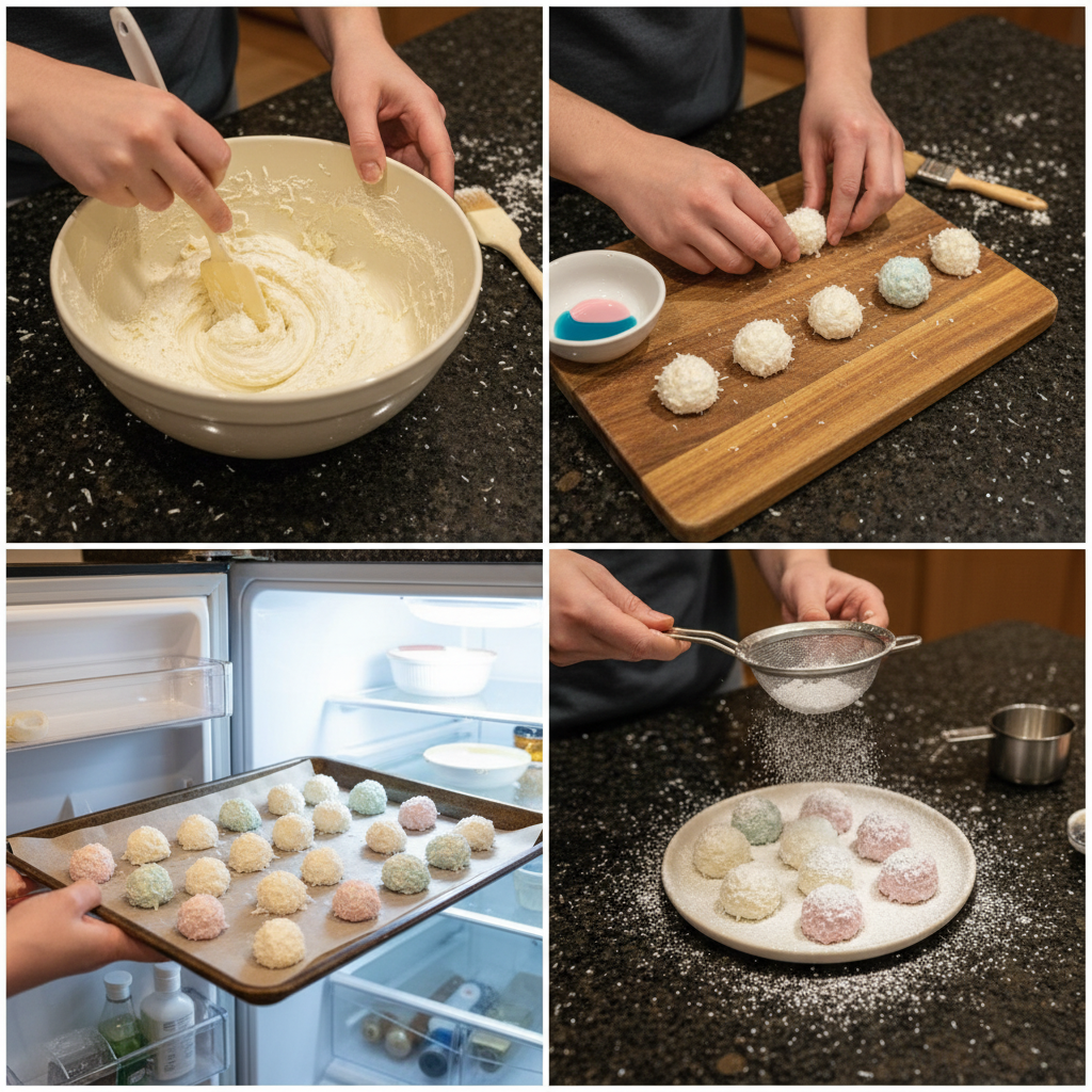 Step-by-step preparation of bunny coconut tails no bake recipe