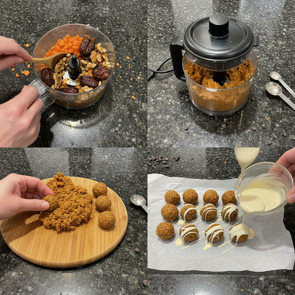 Mixing no bake carrot cake truffles ingredients in a bowl before rolling.