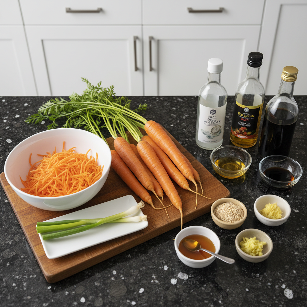Fresh carrots and other ingredients for making a delicious salad.