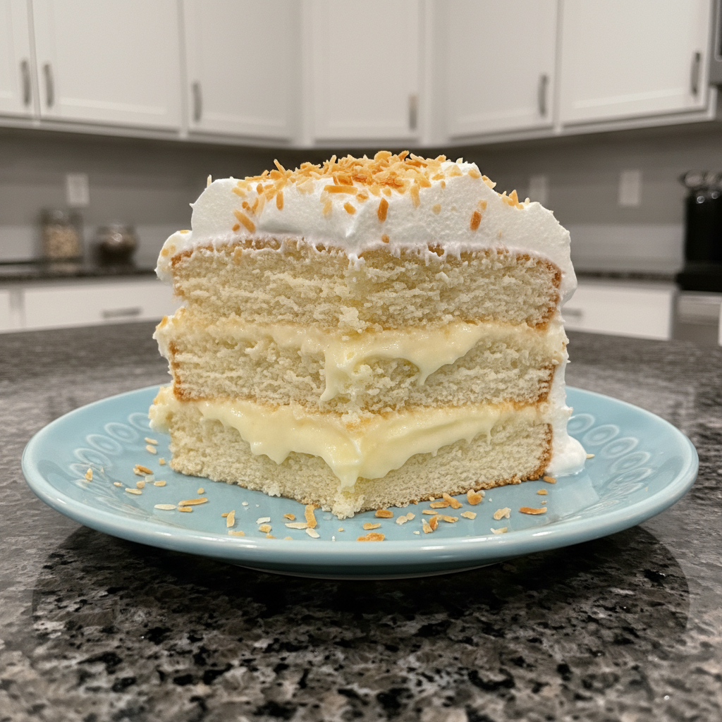 Coconut pudding cake spring dessert, a sweet and fluffy delight.