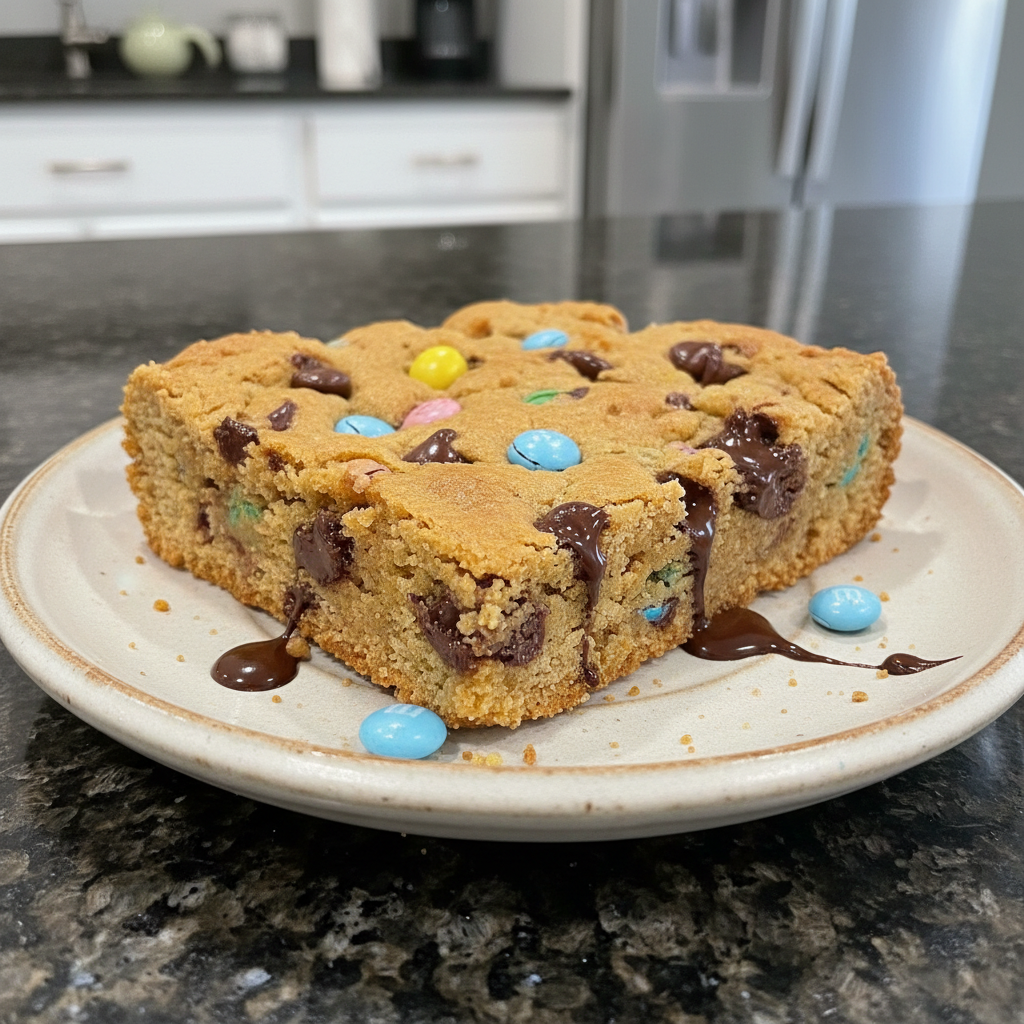 Easter cake mix cookie bars with M&Ms, festive and colorful dessert.