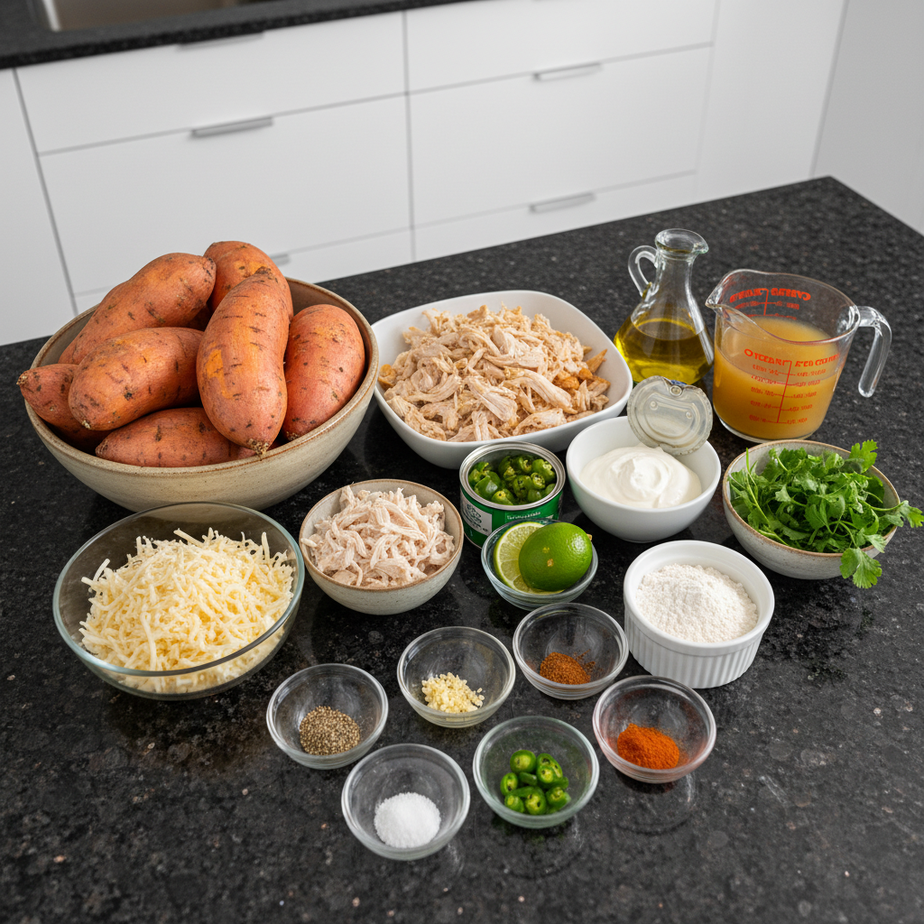 All the fresh ingredients for enchilada stuffed sweet potatoes.