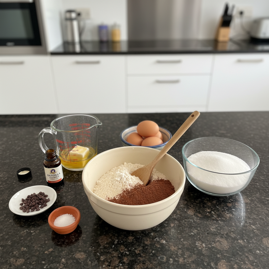 Overhead shot of ingredients needed to bake tasty gluten free brownies.