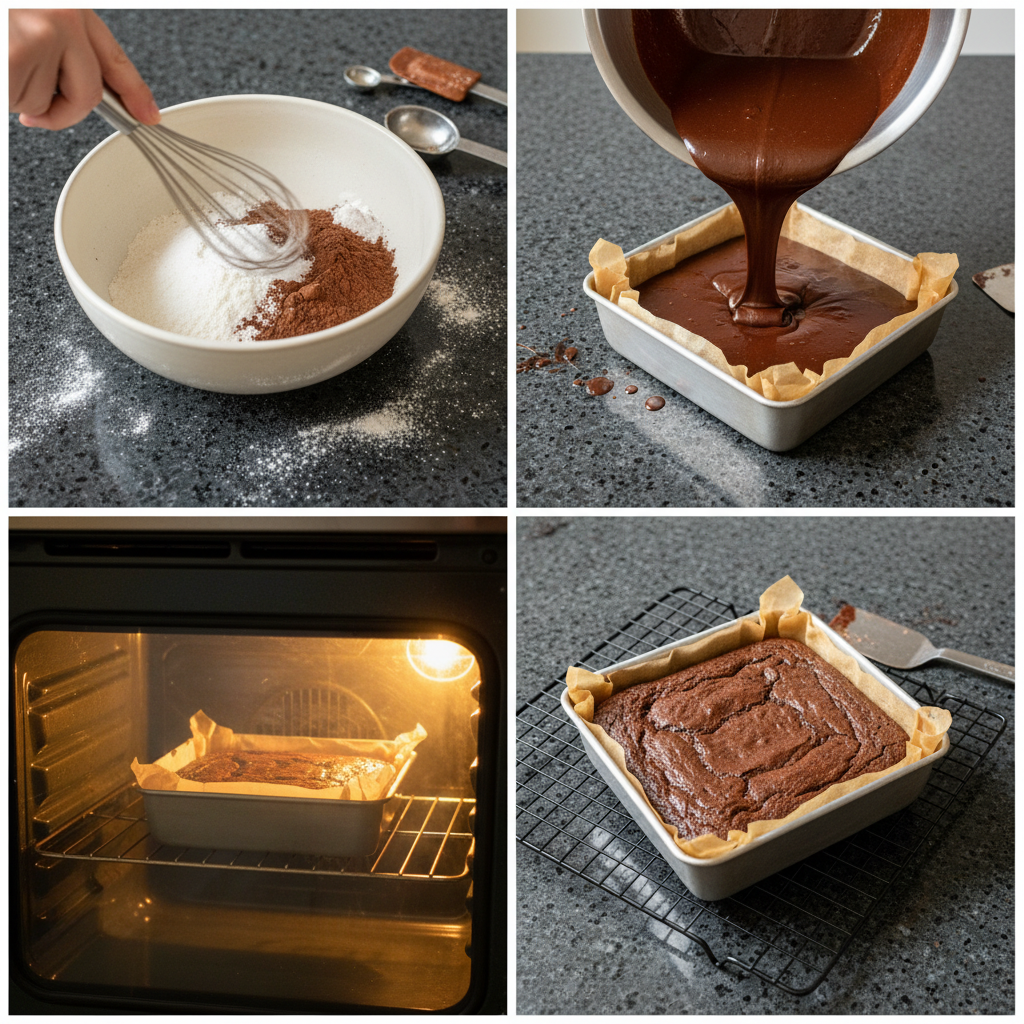 Mixing gluten free brownie batter in a bowl before baking.