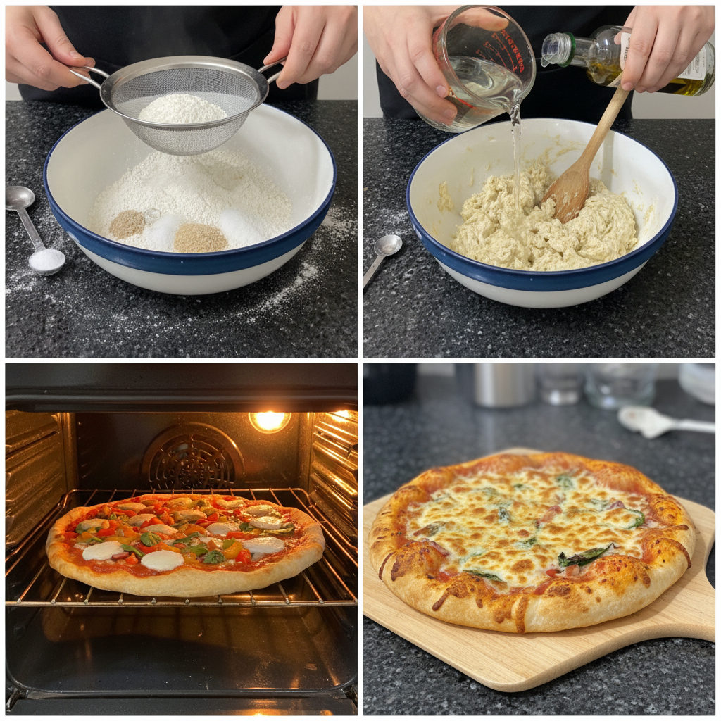 Step-by-step instructions for preparing the homemade gluten free pizza crust dough.